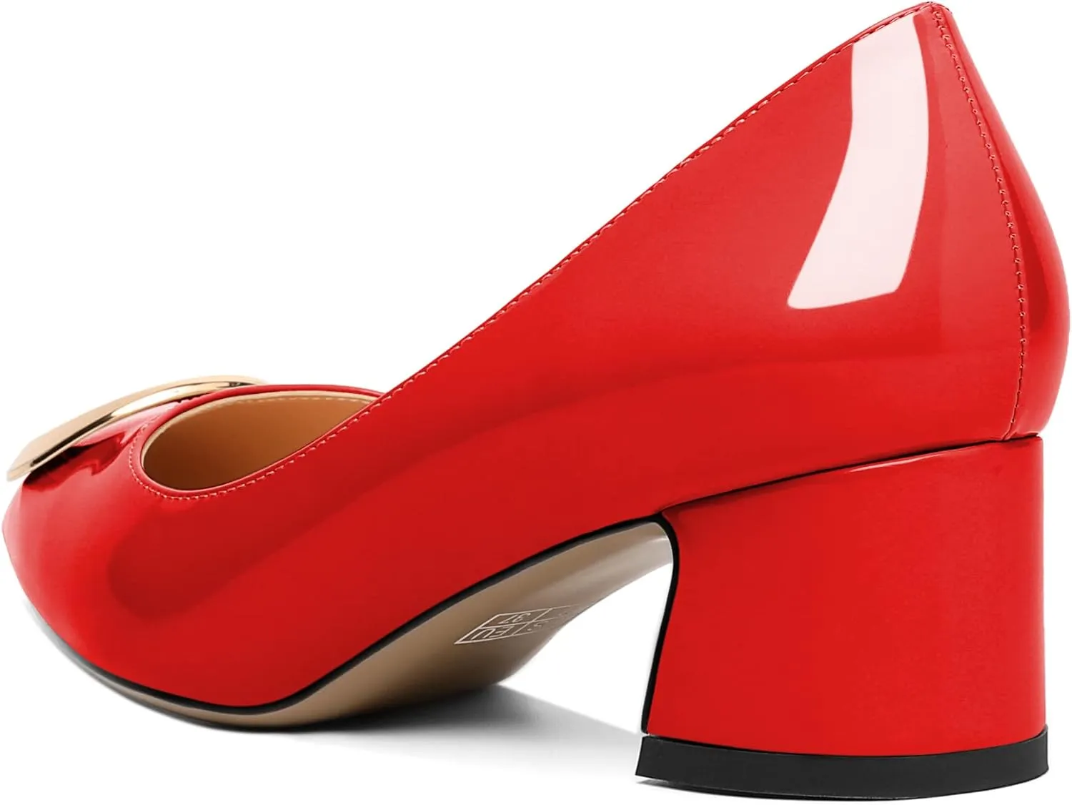 SAMMITOP Women's Block Heel Chunky Pumps Low Heels Pointed Toe Heel with Metal Buckle Slip on Closed Toe Heeled Loafers Wedding Party Dress Shoes