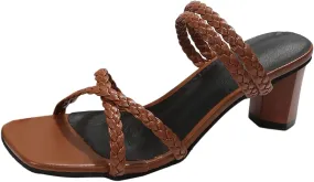 Sandals for Women Stylish Square Toe High Heels for Women Open Toe Ankle Strap Chunky Heel Sandals