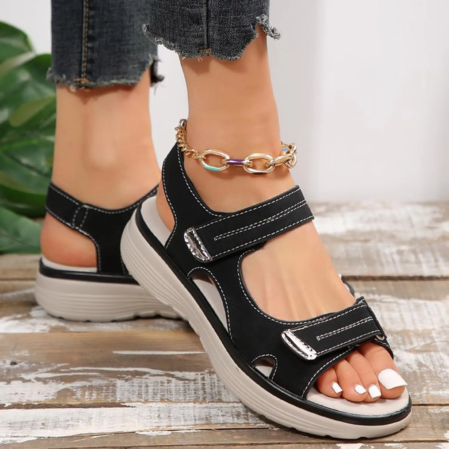 Sandals for Women Women's Classic Wedge Heels Sandals Strappy Sandals Women's Ankle Strap Low Wedge Sandals