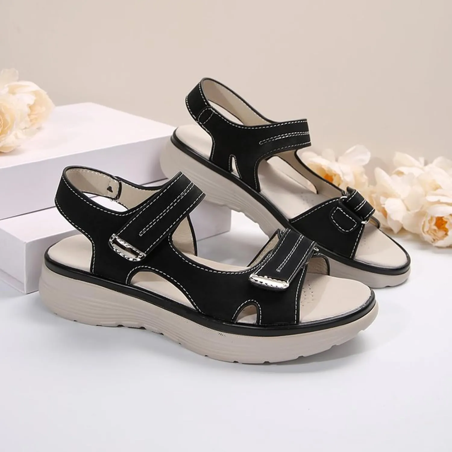 Sandals for Women Women's Classic Wedge Heels Sandals Strappy Sandals Women's Ankle Strap Low Wedge Sandals