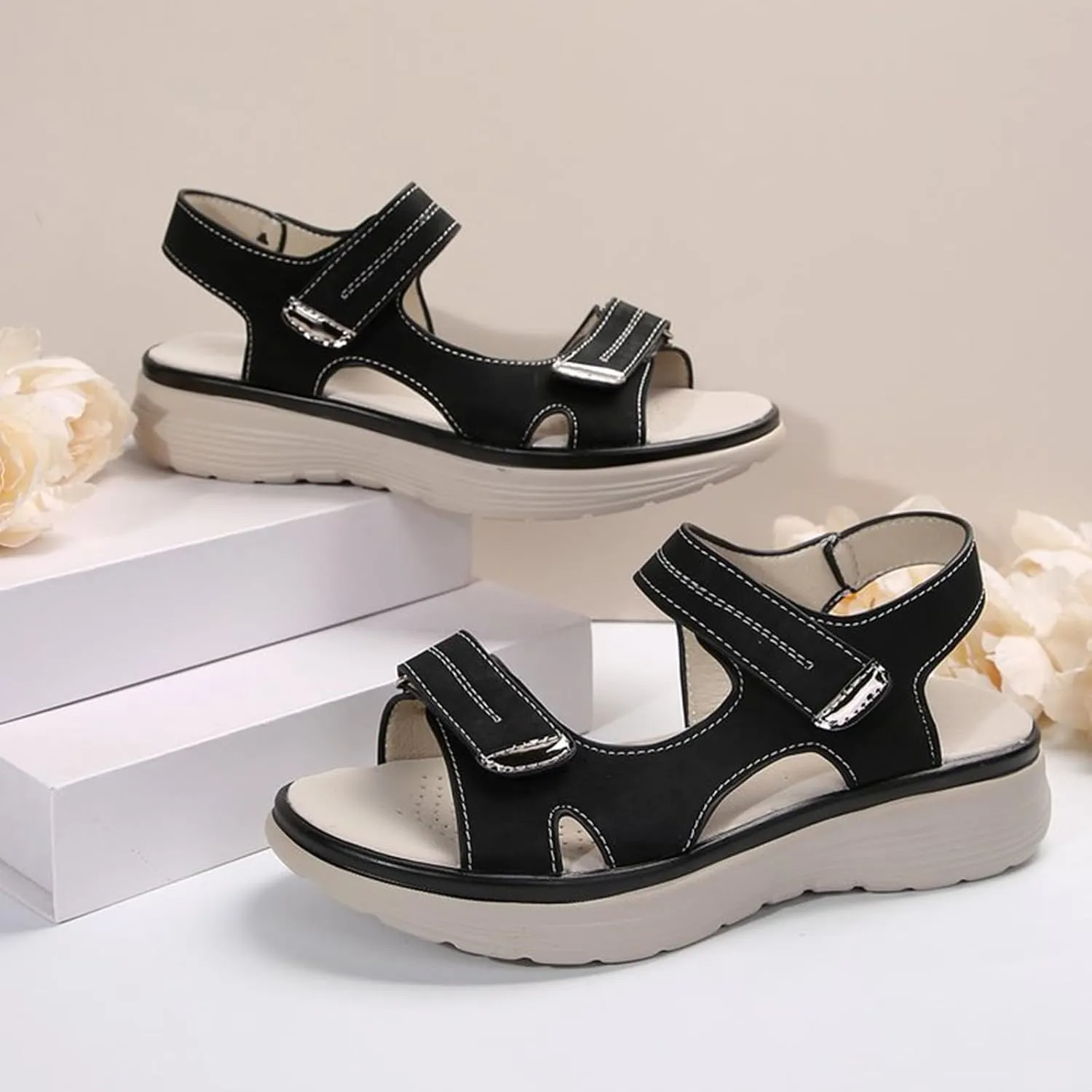 Sandals for Women Women's Classic Wedge Heels Sandals Strappy Sandals Women's Ankle Strap Low Wedge Sandals