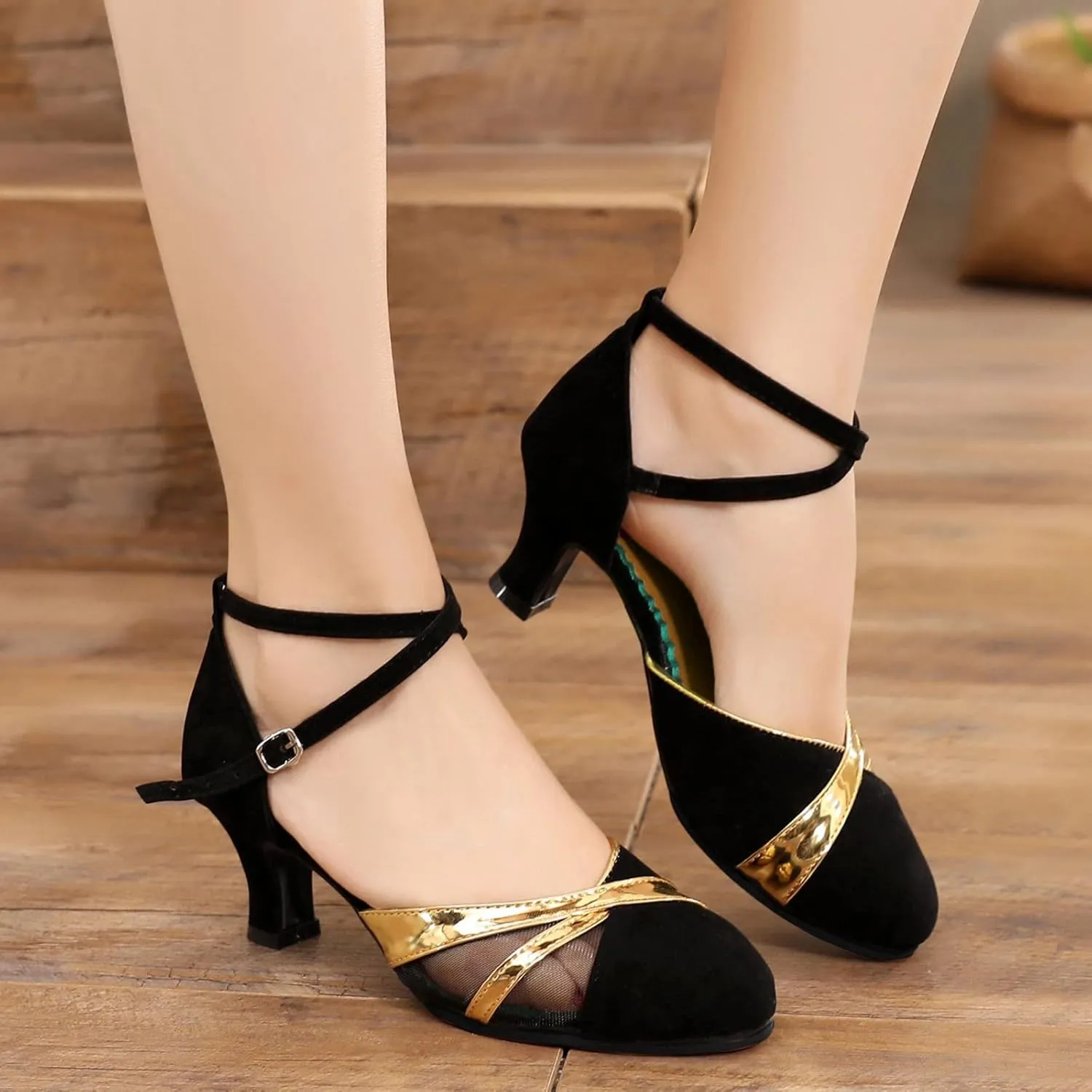 Sandals For Womens Latin Dance Shoes Mesh Rhinestone Heeled Ballroom Tango Party Comfort Sandals Women