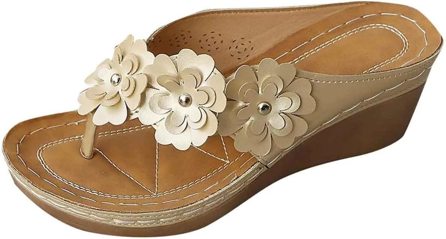 Summer Sandals for Women Platform Flip Flops Arch Support Sandals Fashion Flowers Slip On Flip Flops 2025