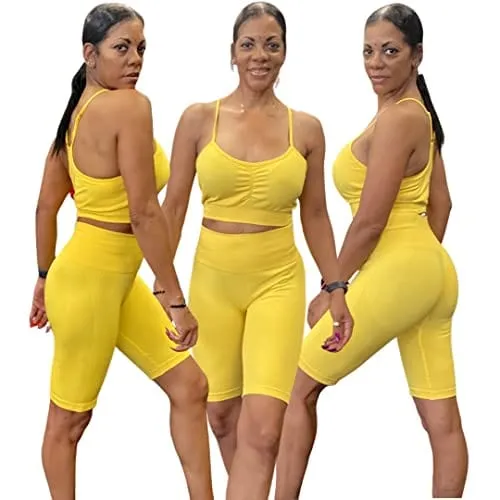 Two Piece Yoga Set Scrunch Butt Legging and Sports Bra Yellow