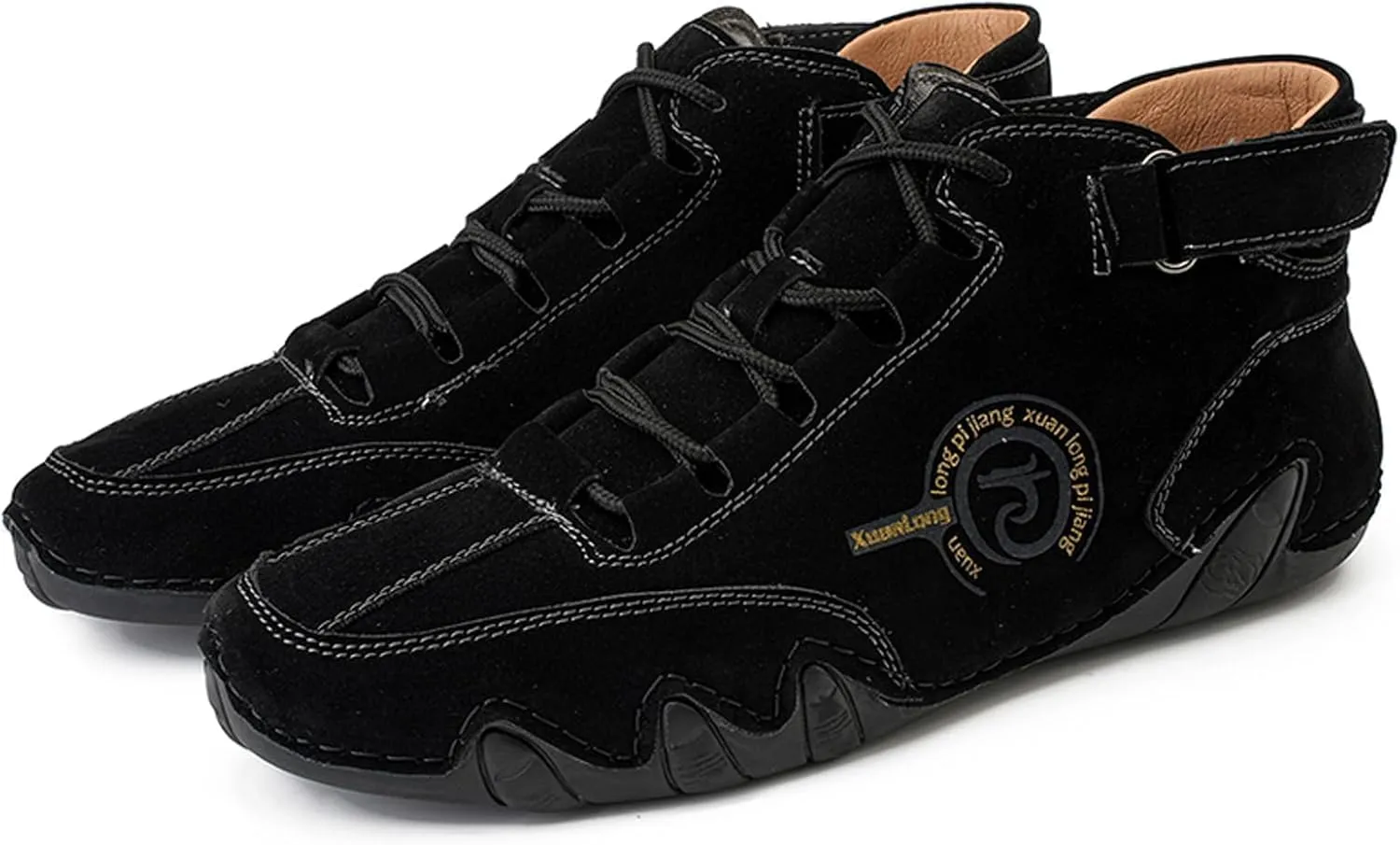 URLECHS Men's Explorer Waterproof Leather Lace Up Chukka Boots for Hiking Camping & Driving Fashion Hand-Stitched Hook&Loop High Top Beck Ankle Boots