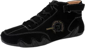 URLECHS Men's Explorer Waterproof Leather Lace Up Chukka Boots for Hiking Camping & Driving Fashion Hand-Stitched Hook&Loop High Top Beck Ankle Boots