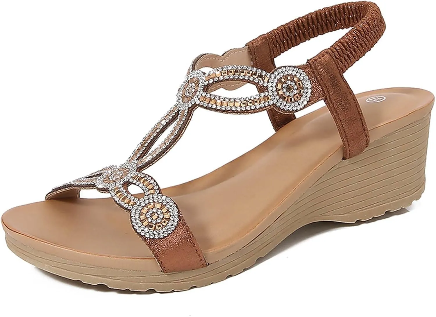 Wedge Sandals for Women Dressy Comfortable Orthopedic Slip On Sandals Fashion Rhinestone Crystal Jeweled Sandal Shoes for Summers Dress Beach