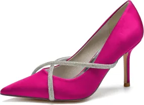 Women's Classic Closed Pointed Toe Stiletto High Heels Pumps Shoes for Party Evening Wedding,Rose red,5