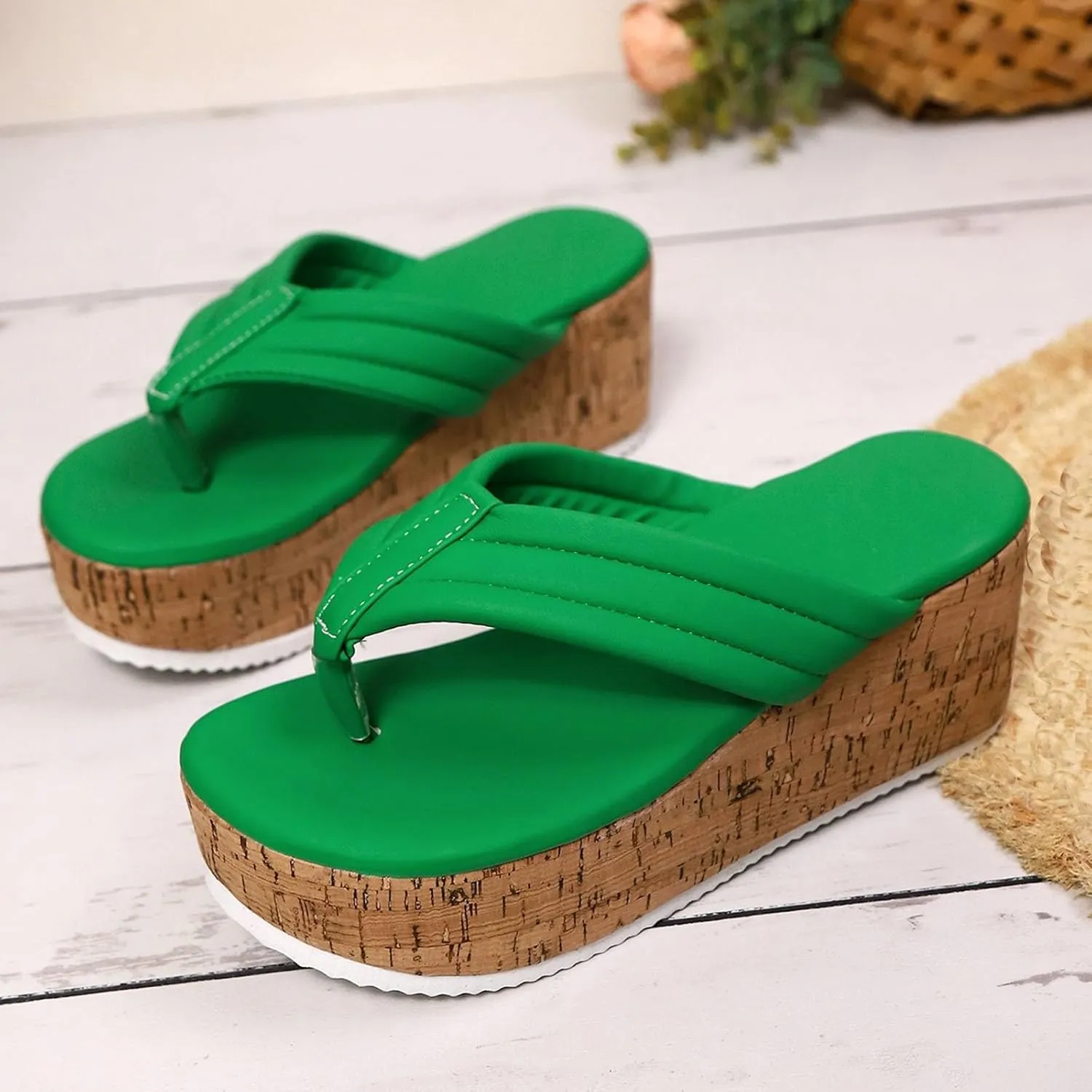Womens Sandals Summer Beach Clip Toe Flip Flops Boho Platform Fashion Trendy Dressy Shoes with Arch Support Sandals