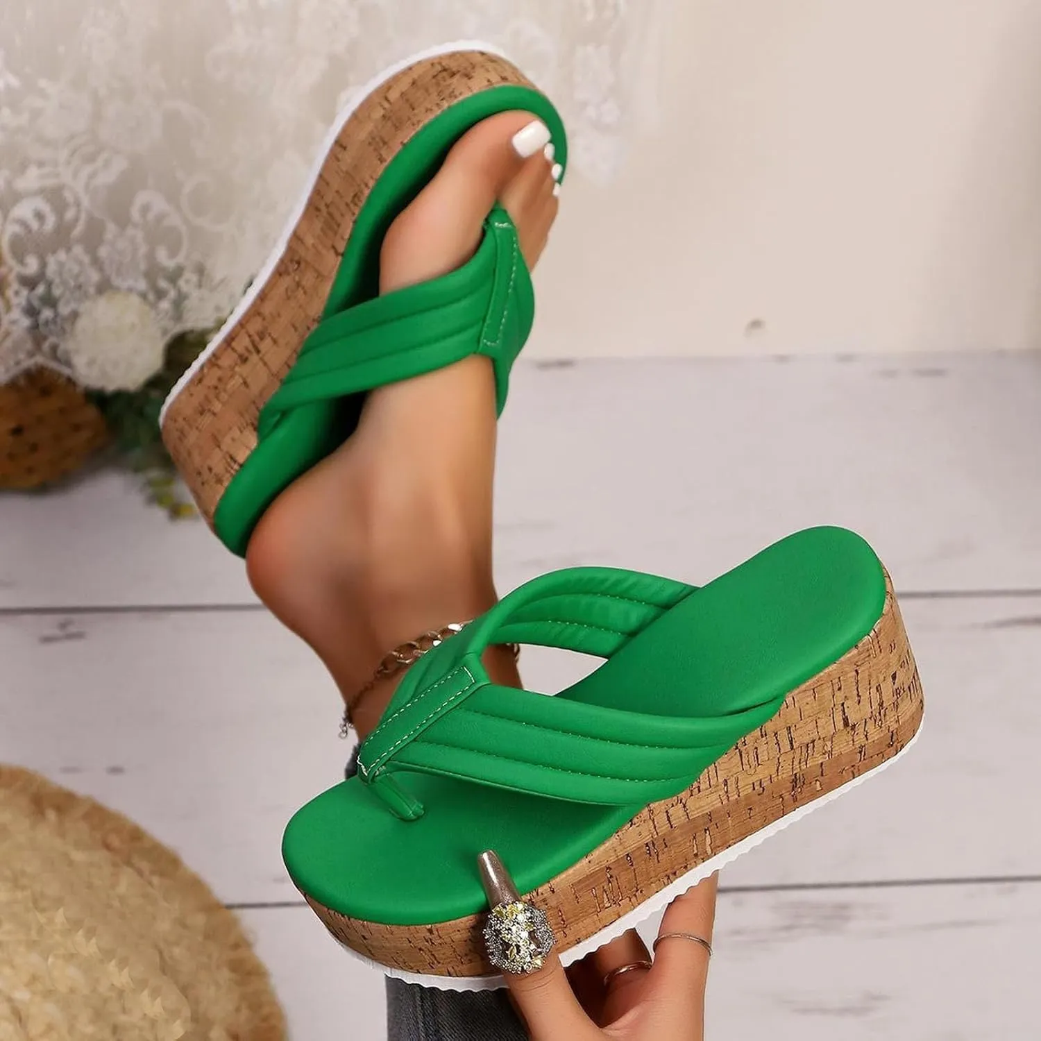 Womens Sandals Summer Beach Clip Toe Flip Flops Boho Platform Fashion Trendy Dressy Shoes with Arch Support Sandals