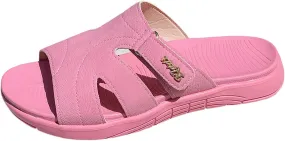 Women's Summer Slide Sandals Open Toe Flat Leather Slippers for Casual Outdoor Beach Vacation Comfortable Lightweight