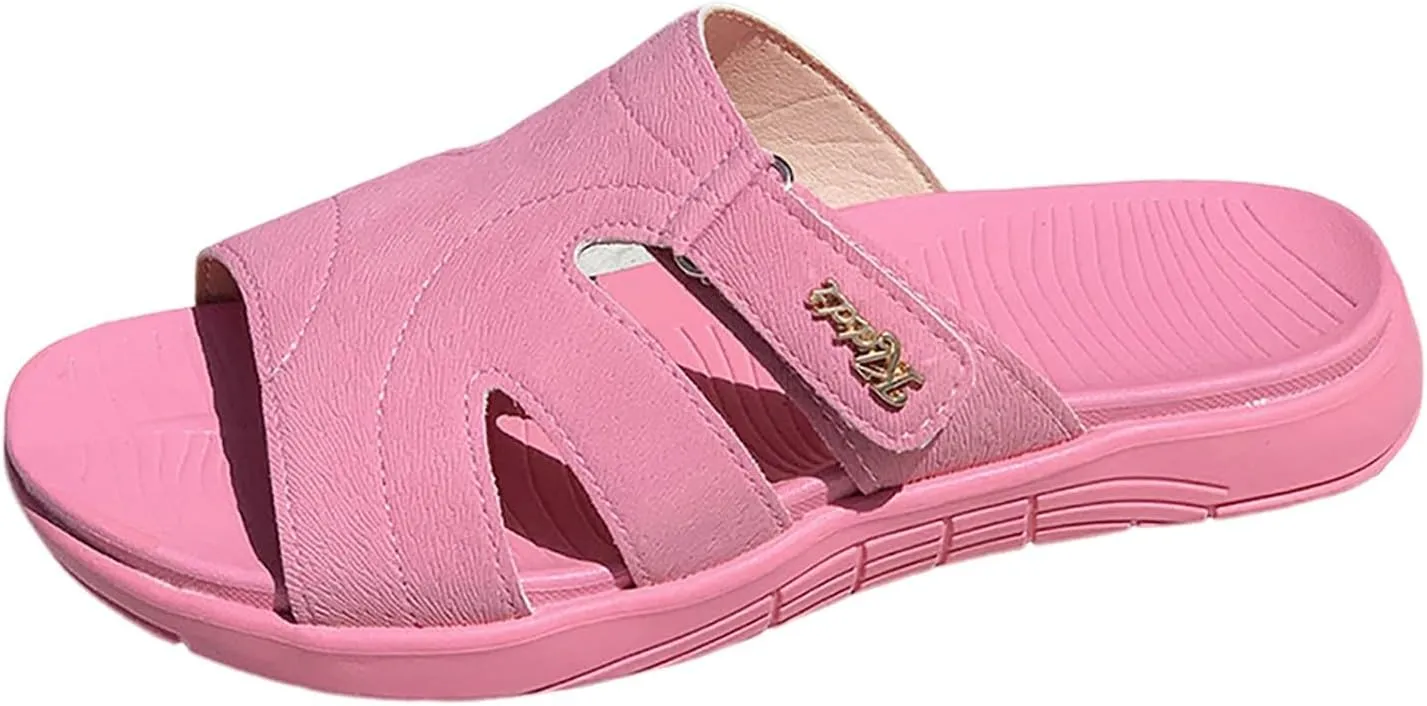 Women's Summer Slide Sandals Open Toe Flat Leather Slippers for Casual Outdoor Beach Vacation Comfortable Lightweight