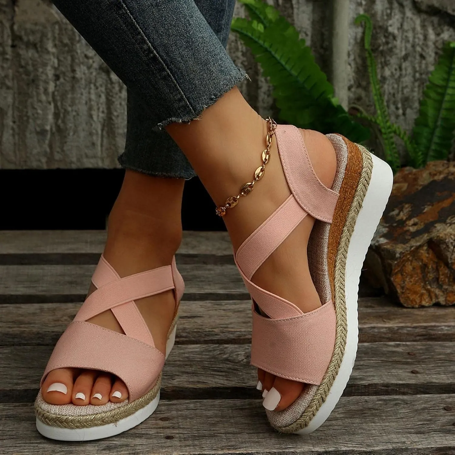 Women's Wedge Sandals, Espadrille Platform Summer Sandals, Wedge Ankle Strap Open Toe Sandals Wide Width Low Heel Casual