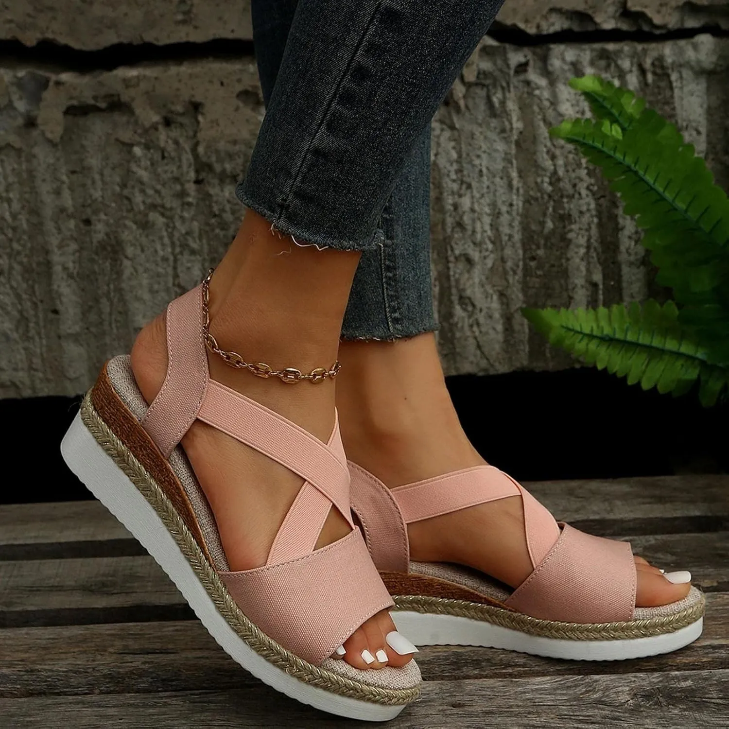 Women's Wedge Sandals, Espadrille Platform Summer Sandals, Wedge Ankle Strap Open Toe Sandals Wide Width Low Heel Casual