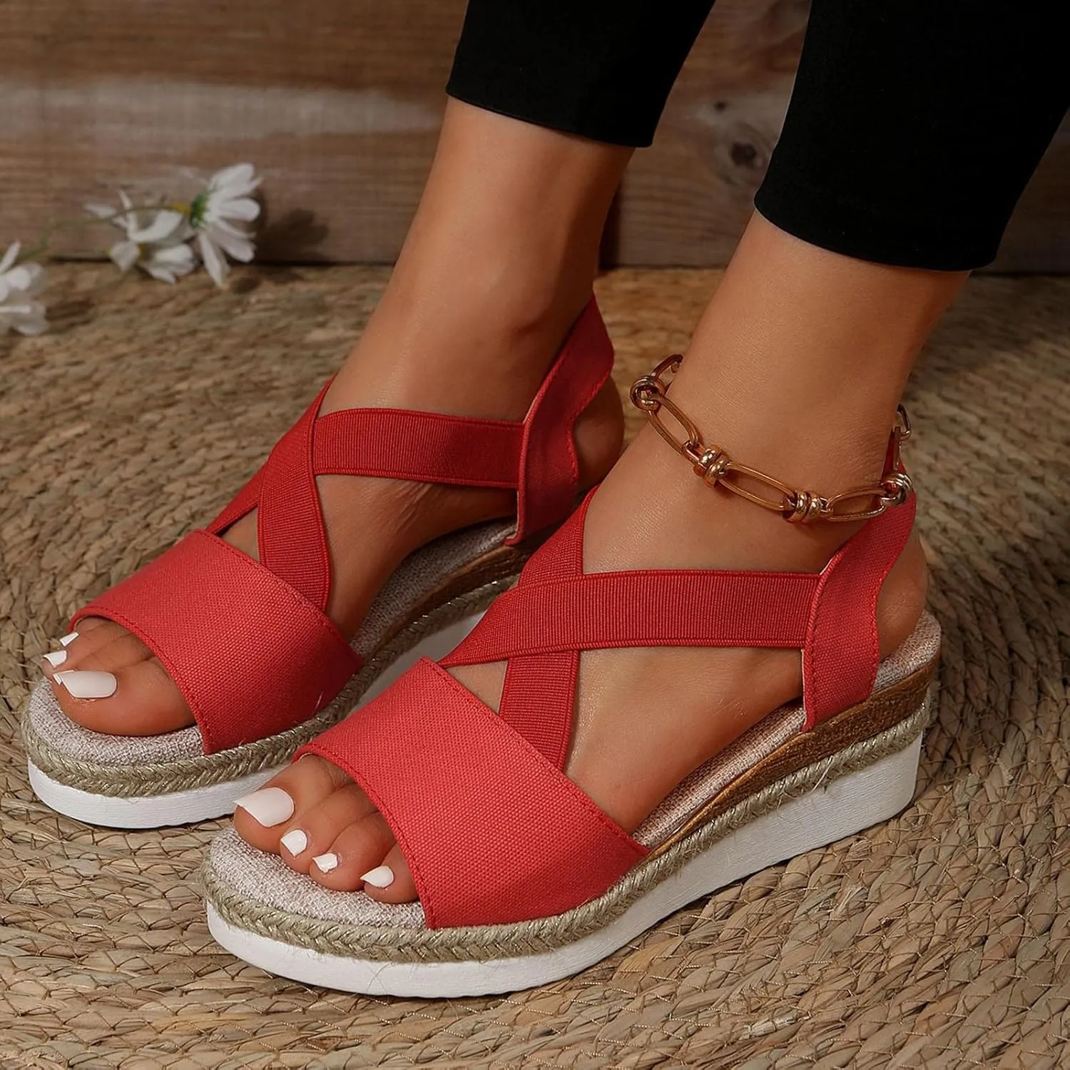 Women's Wedge Sandals, Espadrille Platform Summer Sandals, Wedge Ankle Strap Open Toe Sandals Wide Width Low Heel Casual