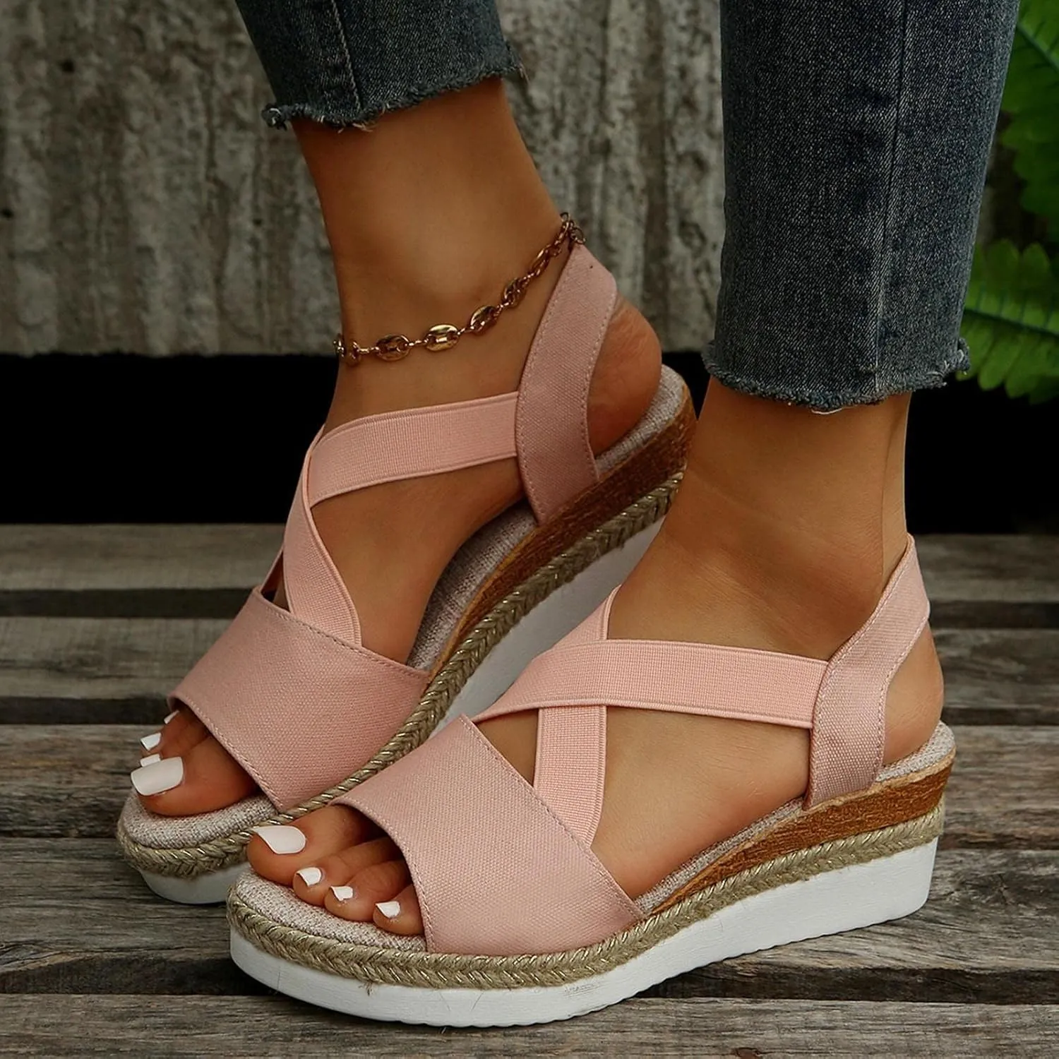 Women's Wedge Sandals, Espadrille Platform Summer Sandals, Wedge Ankle Strap Open Toe Sandals Wide Width Low Heel Casual
