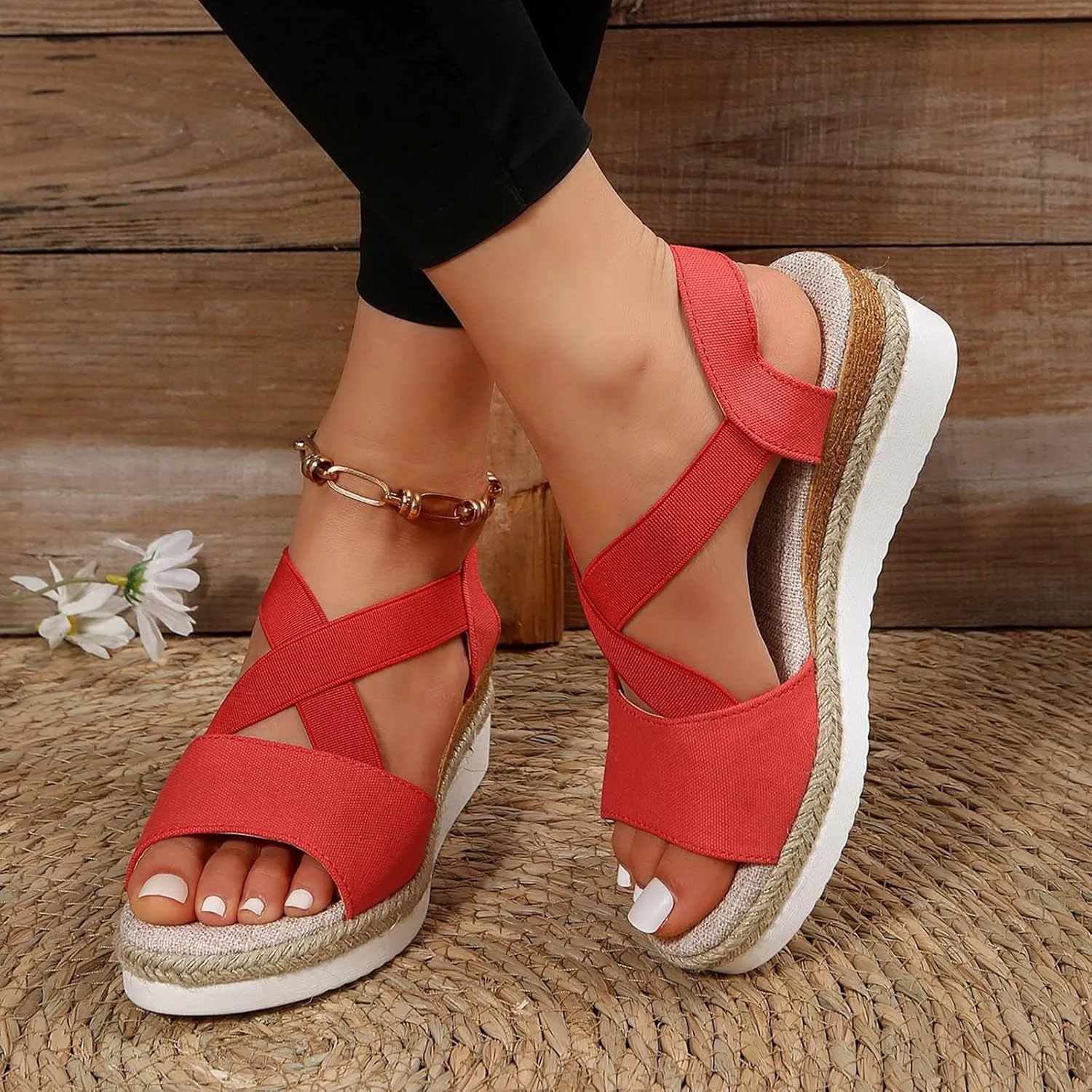 Women's Wedge Sandals, Espadrille Platform Summer Sandals, Wedge Ankle Strap Open Toe Sandals Wide Width Low Heel Casual