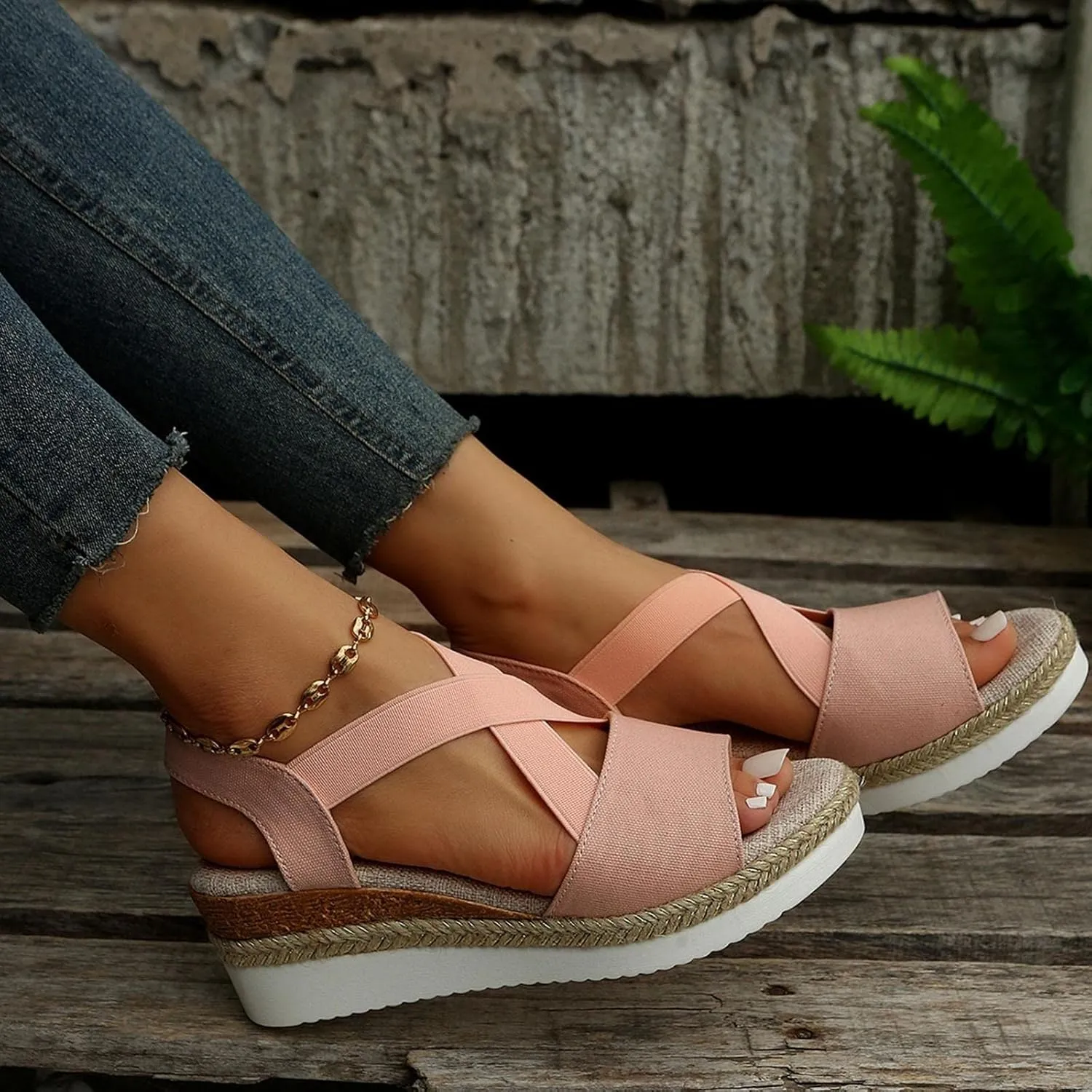 Women's Wedge Sandals, Espadrille Platform Summer Sandals, Wedge Ankle Strap Open Toe Sandals Wide Width Low Heel Casual