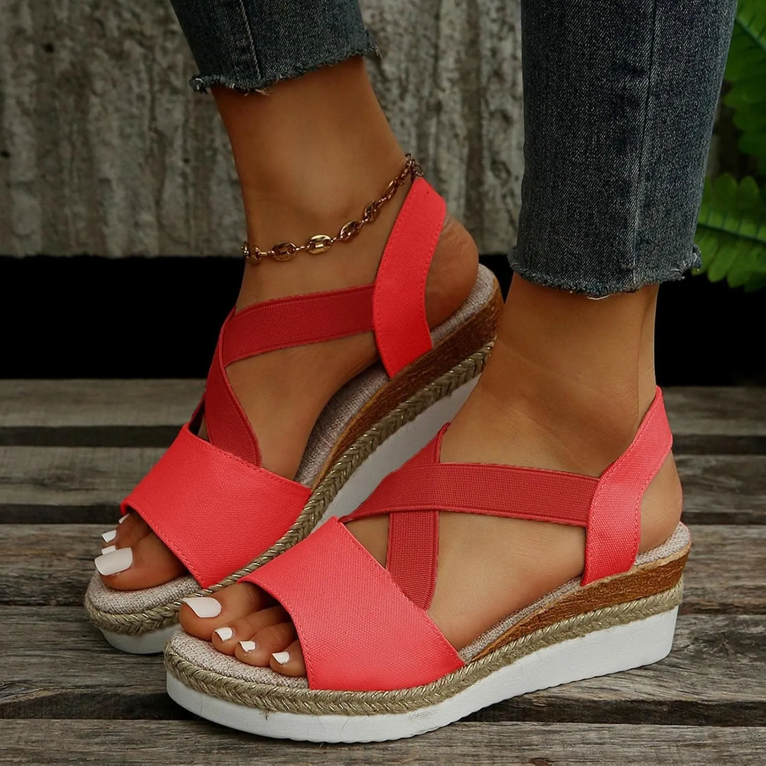 Women's Wedge Sandals, Espadrille Platform Summer Sandals, Wedge Ankle Strap Open Toe Sandals Wide Width Low Heel Casual
